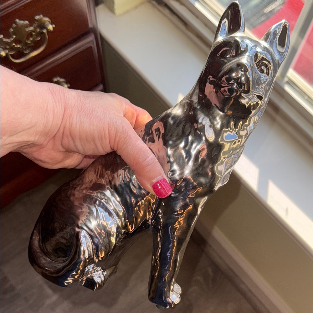Elegant Silver Tone 11 inch Ceramic Dog Sculpture - Picture 4 of 11